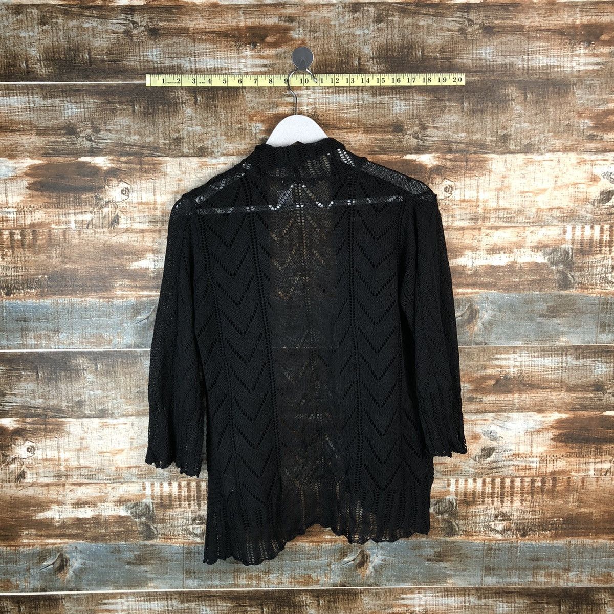 Homespun Knitwear × Japanese Brand Ledual Black crochet meshnet Cardigan Knitwear #A1352 Size M / US 6-8 / IT 42-44 - 12 Thumbnail