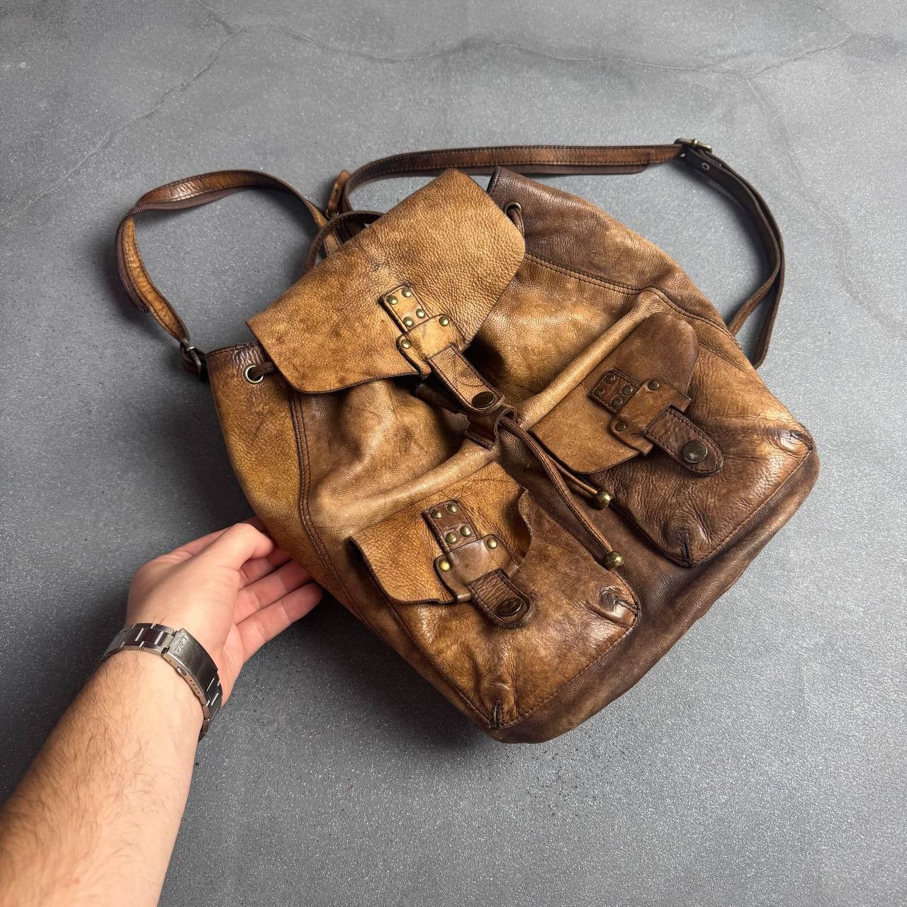 Japanese Brand × Vintage Avant Garde Faded Leather Backpack Size ONE SIZE - 8 Thumbnail