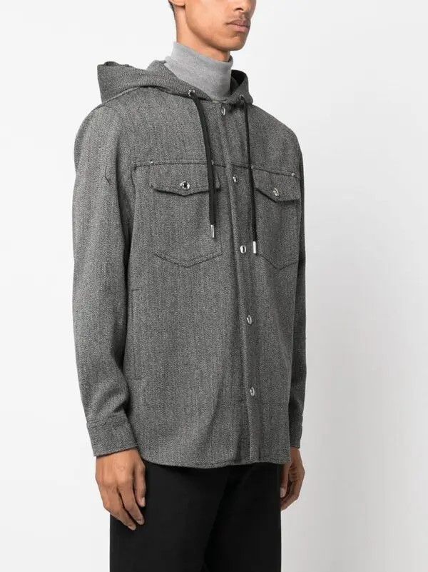 Versace o1y0525 Hooded Solid Color Shirt in Lead Size US M / EU 48-50 / 2 - 3 Thumbnail