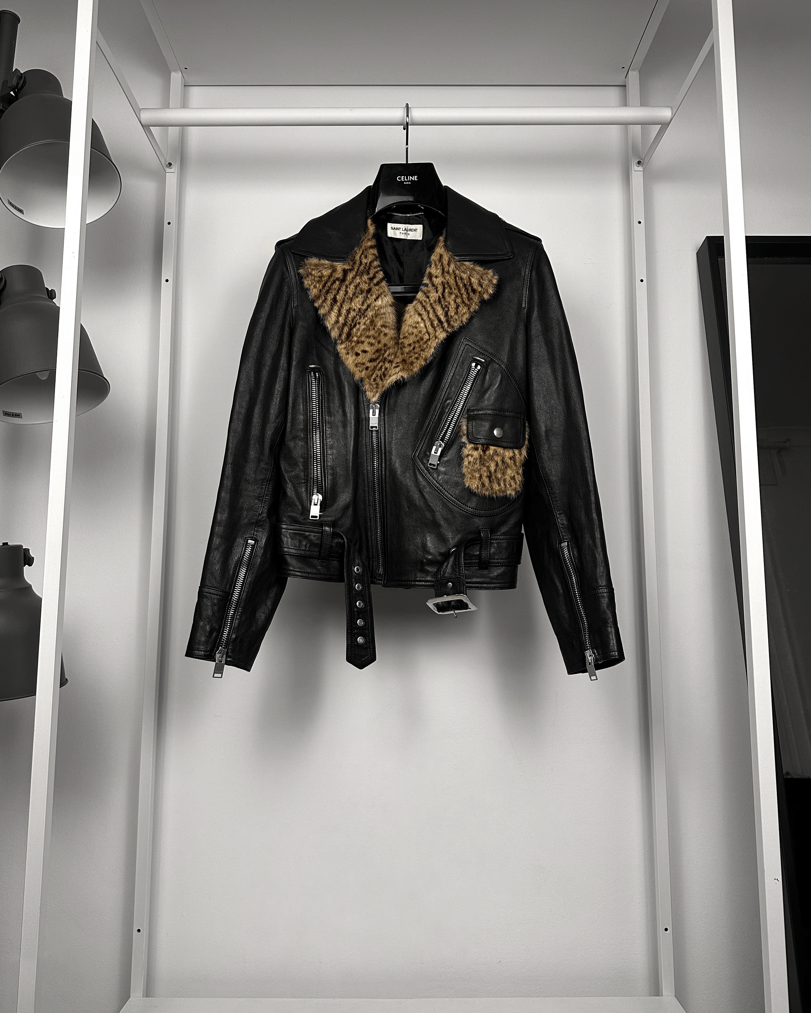 Saint Laurent Paris Saint Laurent Tiger Fur Details Leather Biker Jacket Size US S / EU 44-46 / 1 - 1 Thumbnail