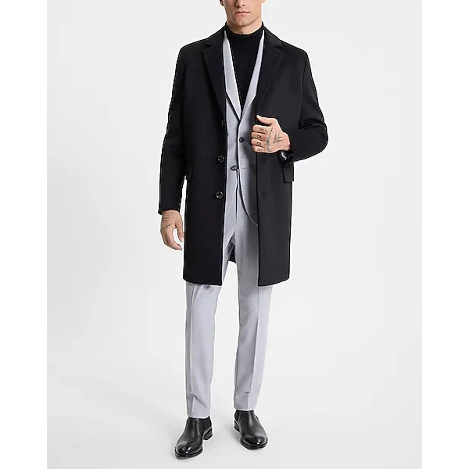 NEW EXPRESS $298 BLACK RECYCLED WOOL BLEND TOPCOAT COAT SZ M