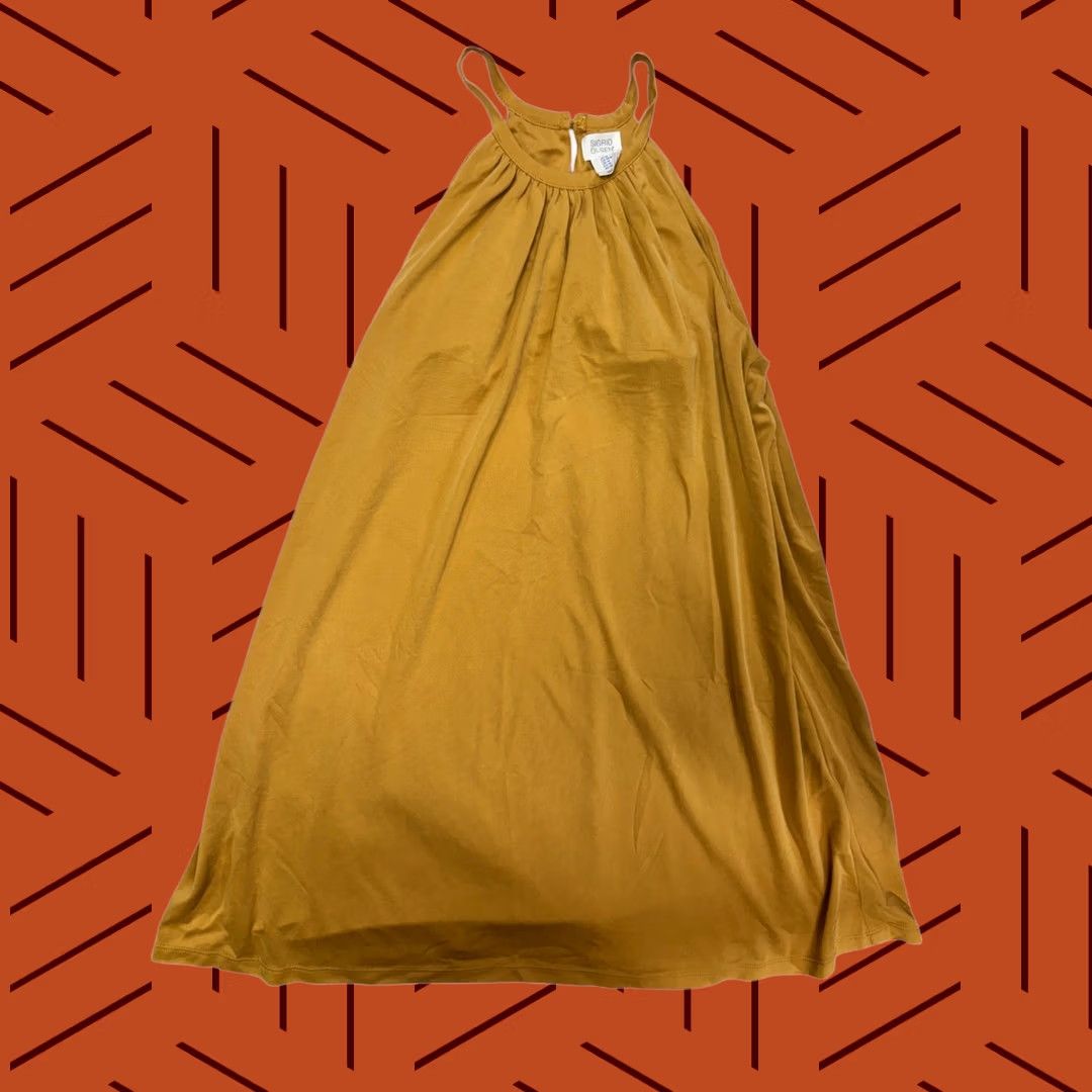 Vintage VINTAGE Sigrid Olsen Women's Mustard Halter Swing Dress M Sleeveless Swing Mustard Casual Summer 90s Mens Womens Size M / US 6-8 / IT 42-44 - 1 Thumbnail