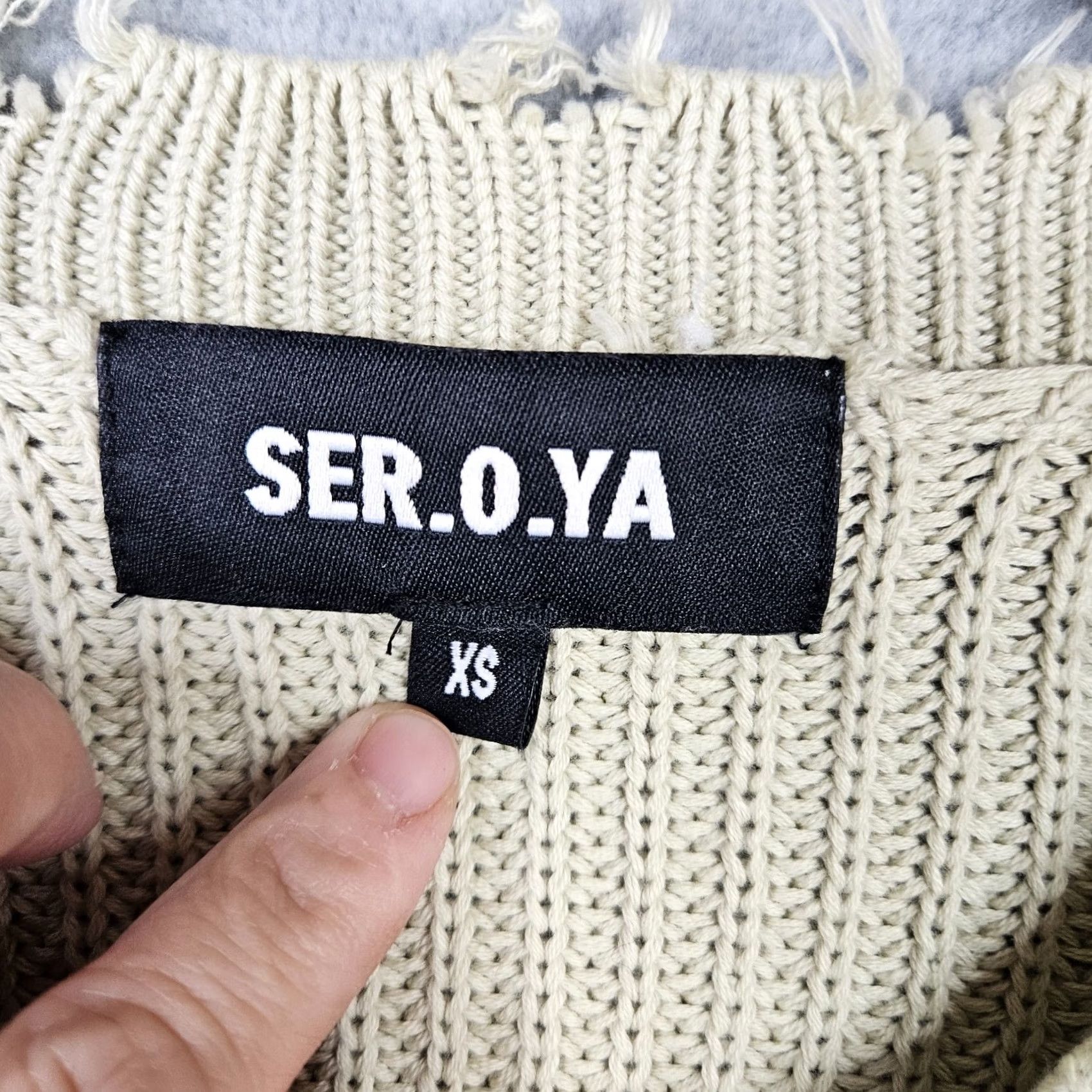 SER.O.YA SER.O.YA Women's Devin Distressed Raw-edge Crew neck Elbow Patch Sweater XS Sage green Cardigan Regular Knit 100% Cotton Modern Women Size XS / US 0-2 / IT 36-38 - 7 Thumbnail