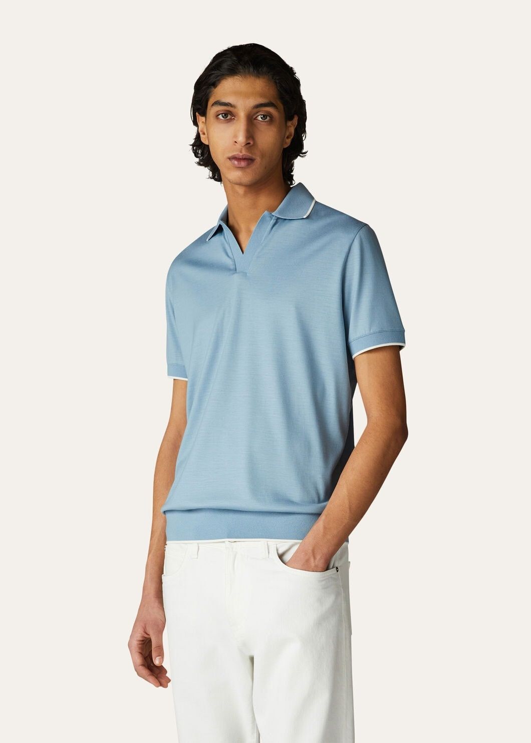 Loro Piana o1w1db10125 FAN4593 Buttonless Polo Shirt in Light Blue Size US L / EU 52-54 / 3 - 4 Thumbnail