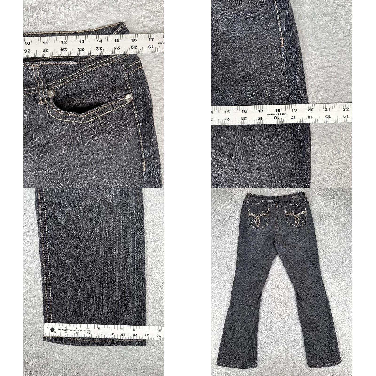 Vintage YMI Royalty Jeans Womens 10 Mid Rise Straight Charcoal Wash Rhinestone 30x32 Size 32" / US 10 / IT 46 - 9 Thumbnail