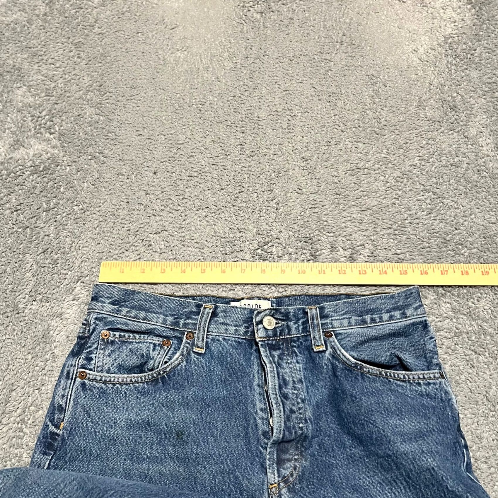 Agolde Agolde Jeans Womens 28 Blue Denim Relaxed Boot Cut Button Fly Raw Hem 31x28 Size 28" / US 6 / IT 42 - 7 Thumbnail
