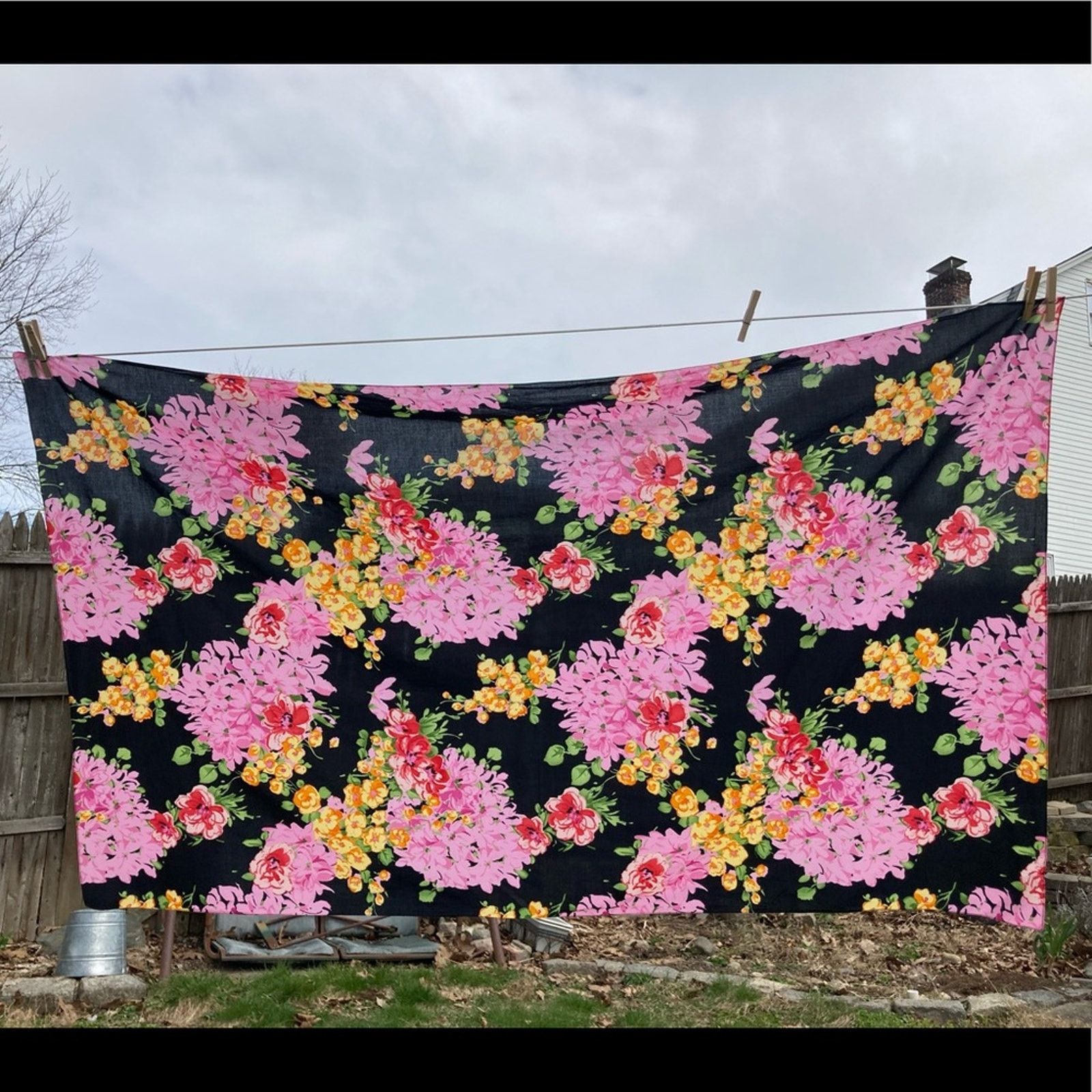 Vintage Boho Black Floral Scarf Wrap Bistro Tablecloth Size ONE SIZE - 1 Thumbnail