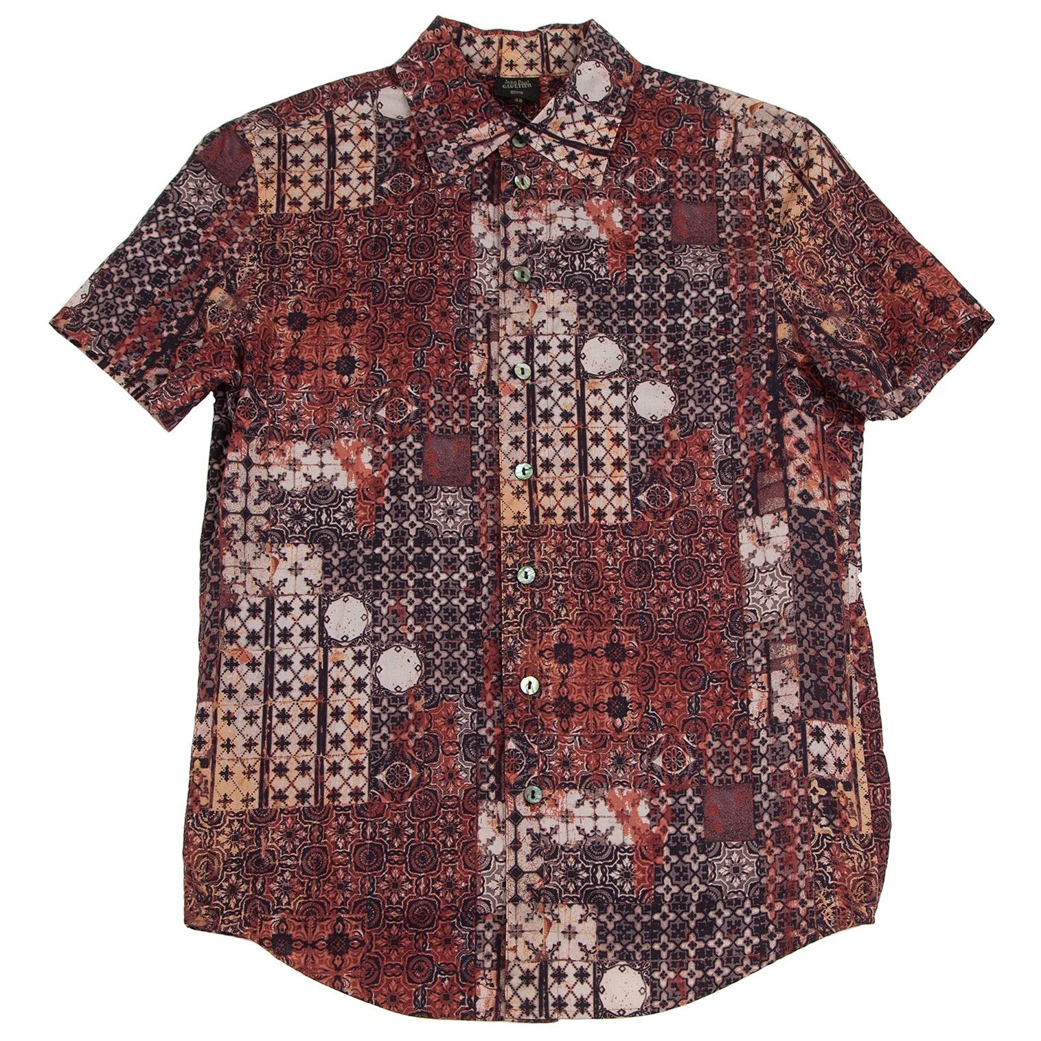 Jean Paul Gaultier Cotton Kilim Pattern Short Sleeve Shirt in Brown 48 Size US M / EU 48-50 / 2 - 1 Thumbnail