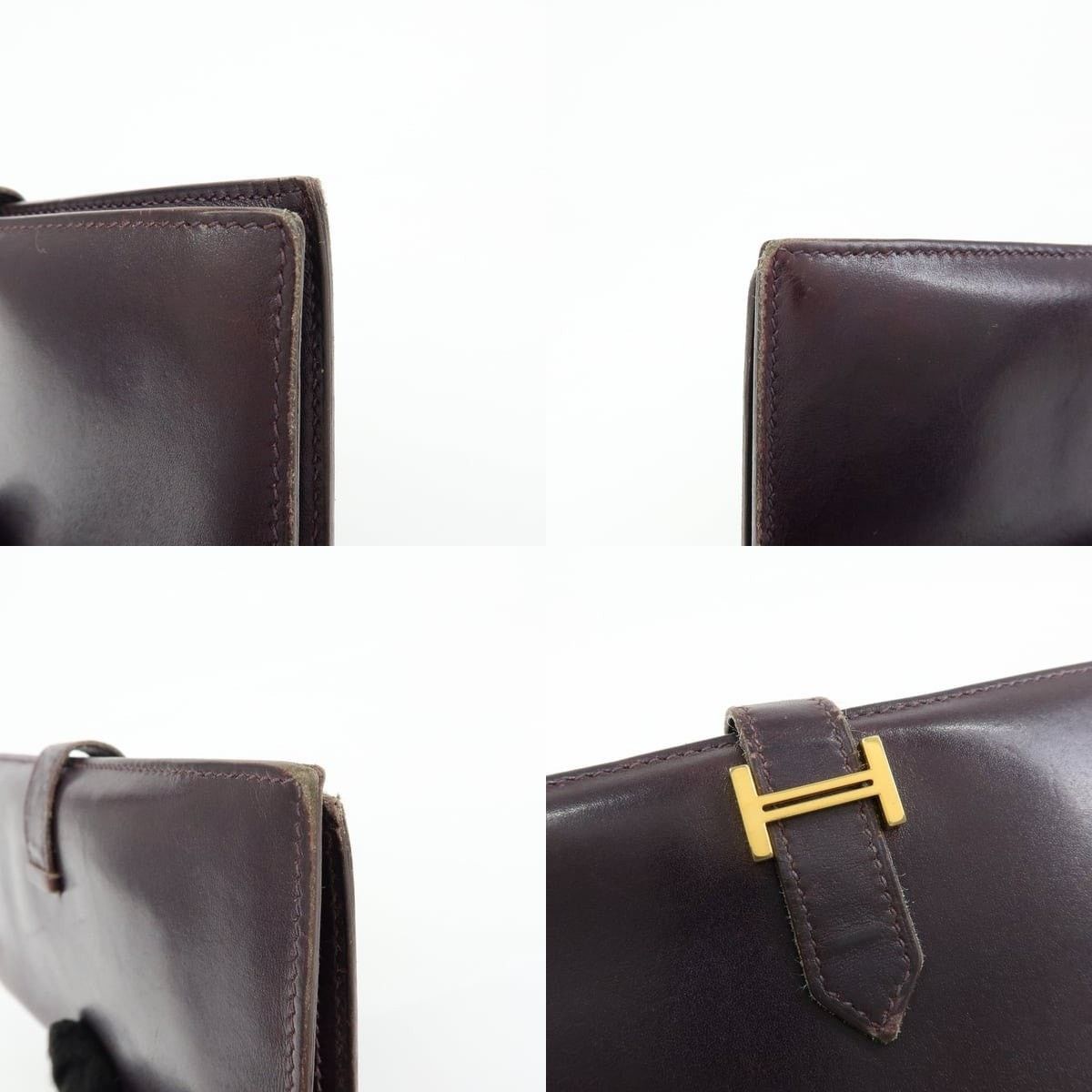 Hermes Hermes Bearn Box Calfskin Leather Bi-Fold Wallet Burgundy Size ONE SIZE - 5 Thumbnail