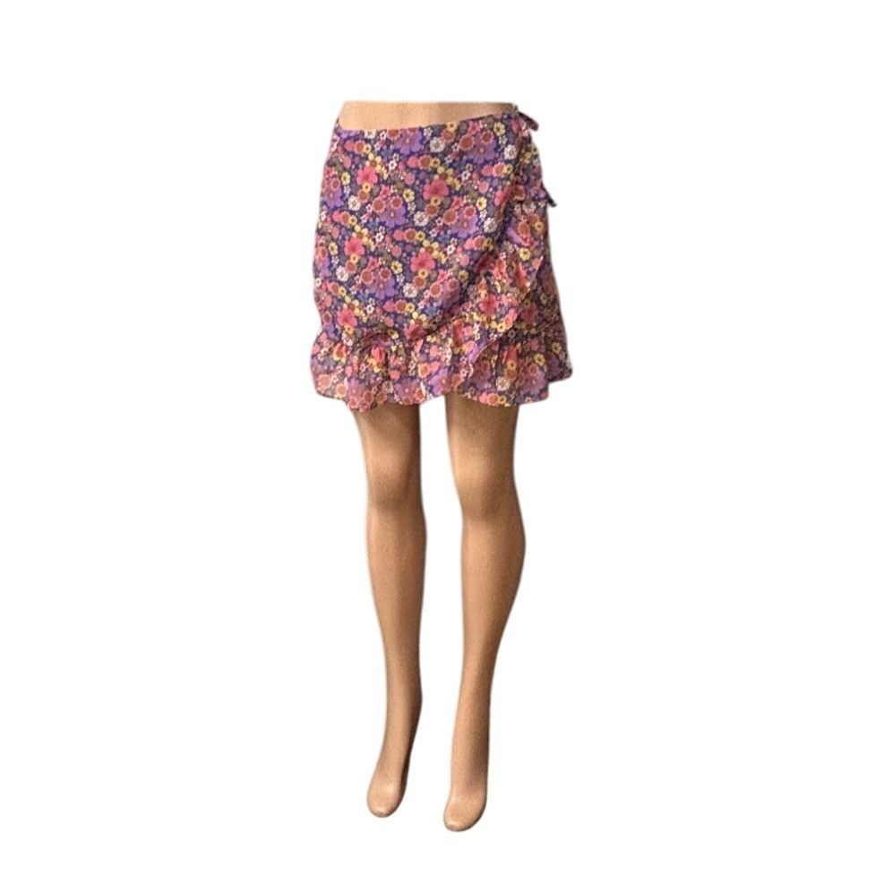 Topshop Topshop Floral Wrap Mini Skirt With Ruffle Hem, Purple/Multi Size 28" / US 6 / IT 42 - 5 Thumbnail