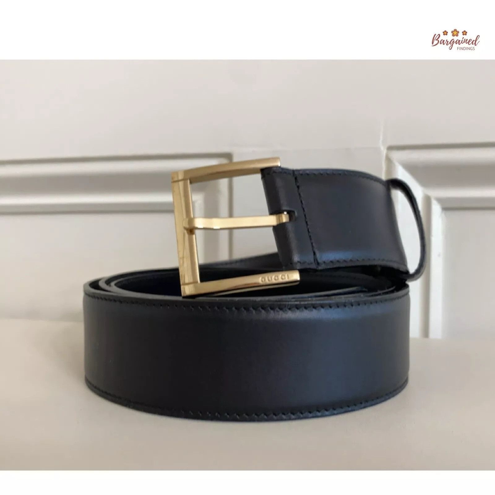 Gucci Gucci Black Smooth Calfskin Leather Gold Buckle Belt Size 42 - 1 Thumbnail