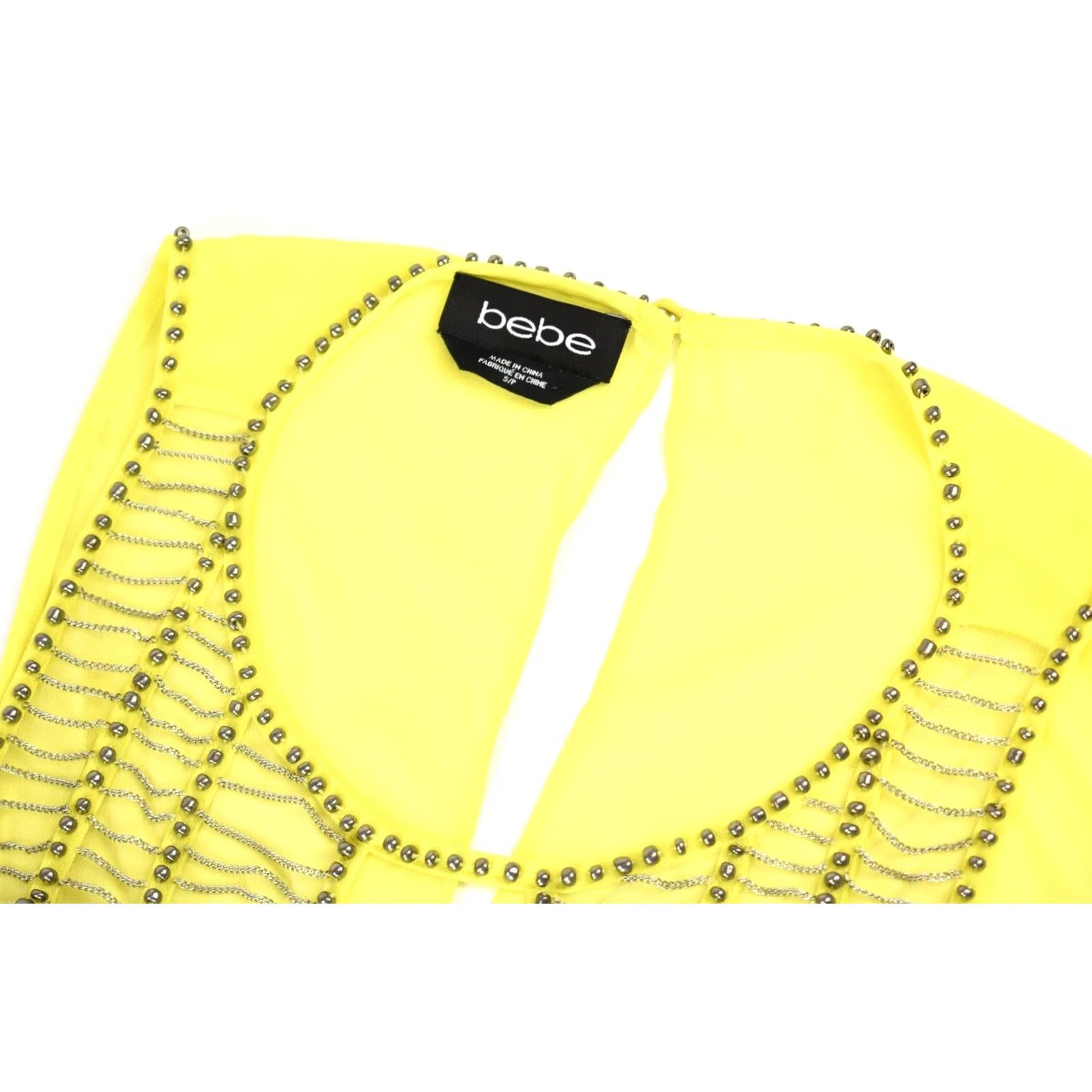 Bebe BEBE Dress Women's SMALL Sleeveless Beaded Neon Yellow Size S / US 4 / IT 40 - 4 Thumbnail