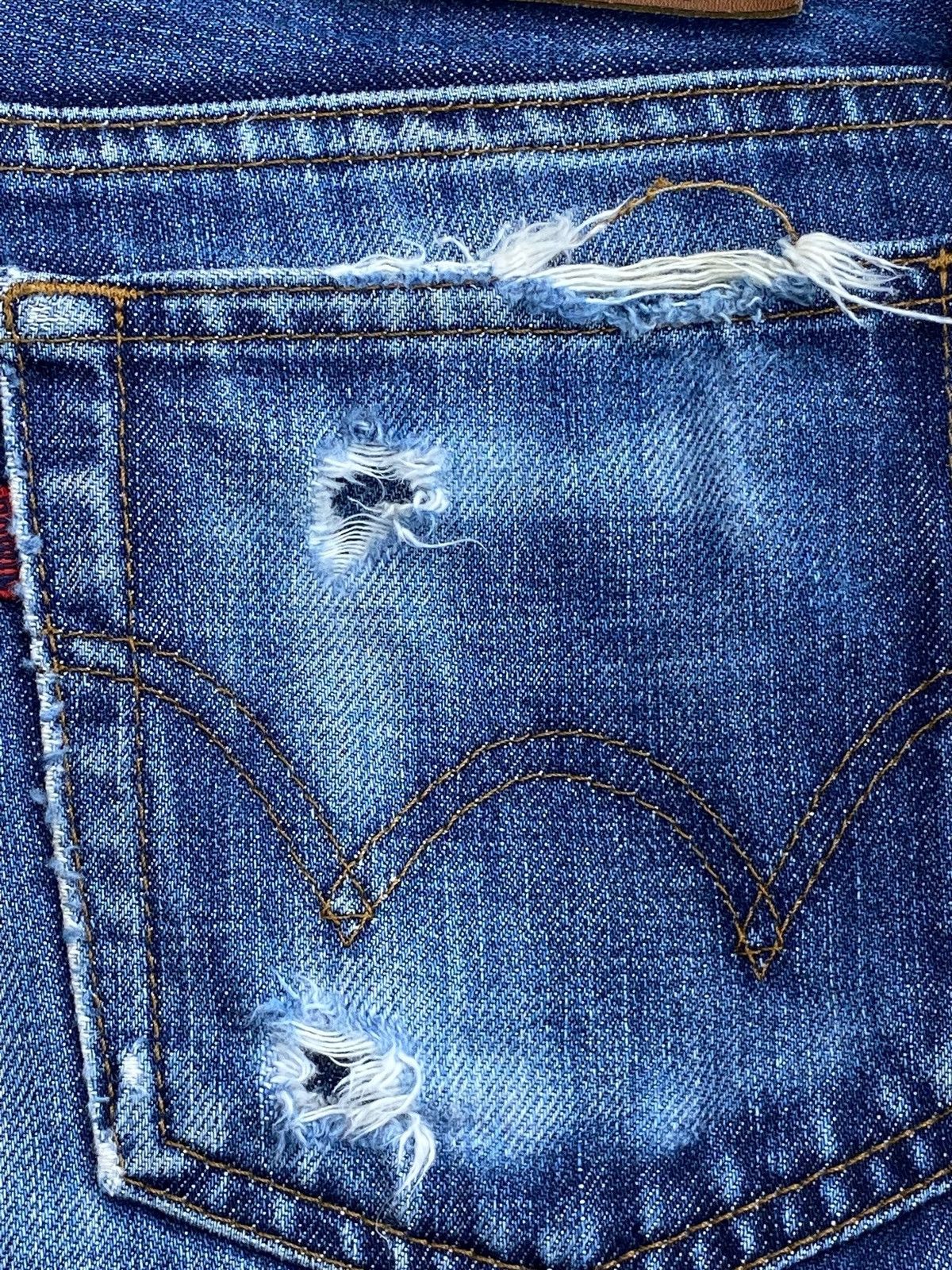 Edwin Edwin 502 Blue Wash Ripped Style Loose Jeans Size US 28 / EU 44 - 12 Thumbnail