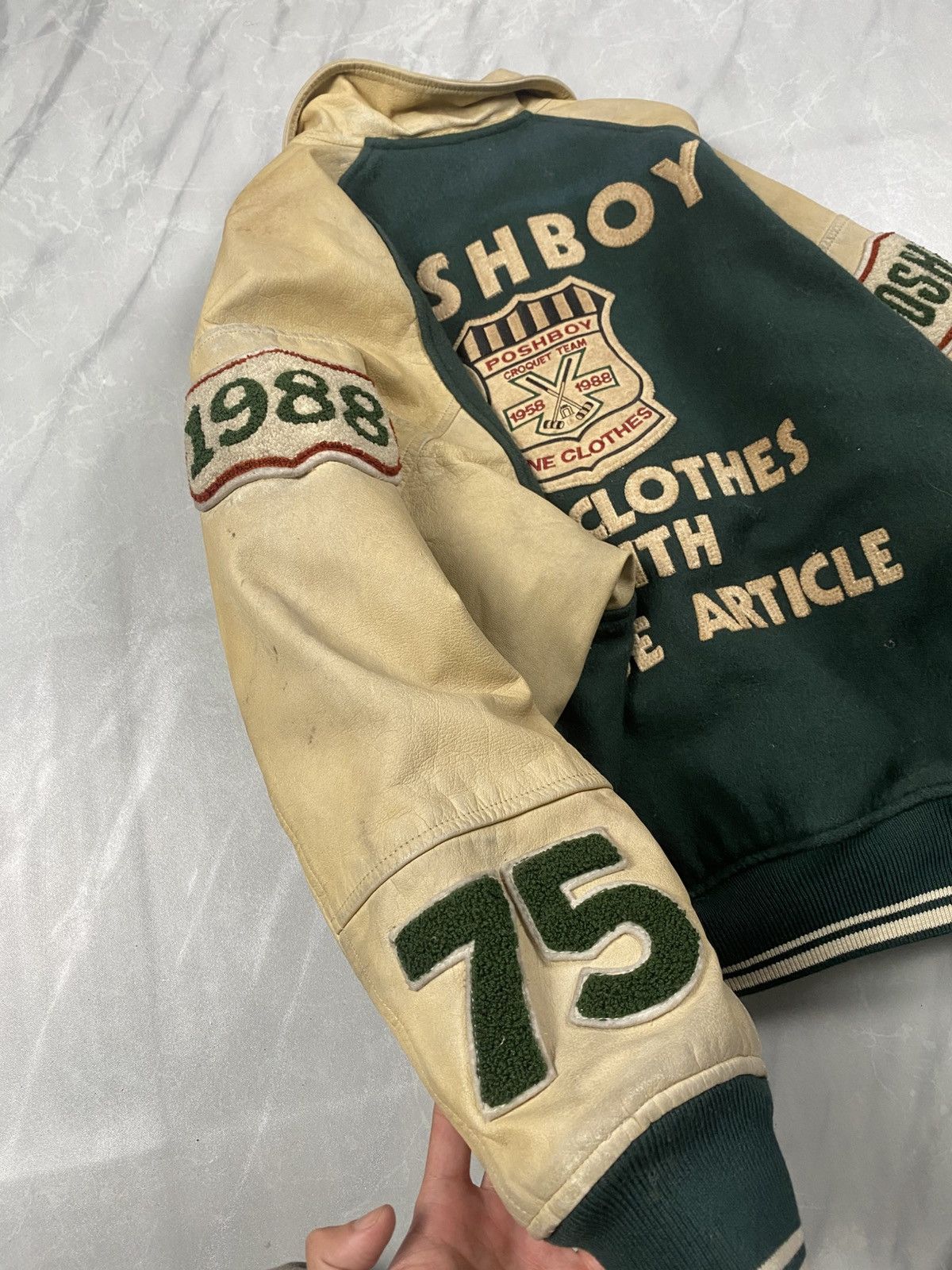 Japanese Brand Rare Vintage 80-90s Poshboy Varsity Leather Jacket Size US L / EU 52-54 / 3 - 3 Thumbnail
