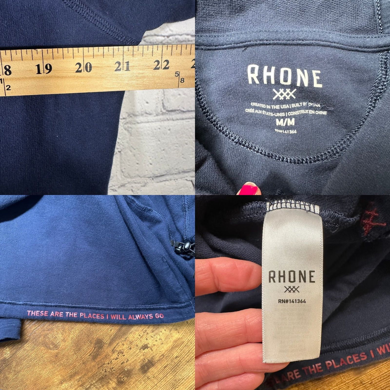 Rhone Rhone Henley Hoodie Mens Navy Blue Pullover Medium Sweatshirt Athleisure Shirt Hooded Regular Sleeve Long Button Embroidered Logo Kangaroo Pocket Size US M / EU 48-50 / 2 - 8 Thumbnail