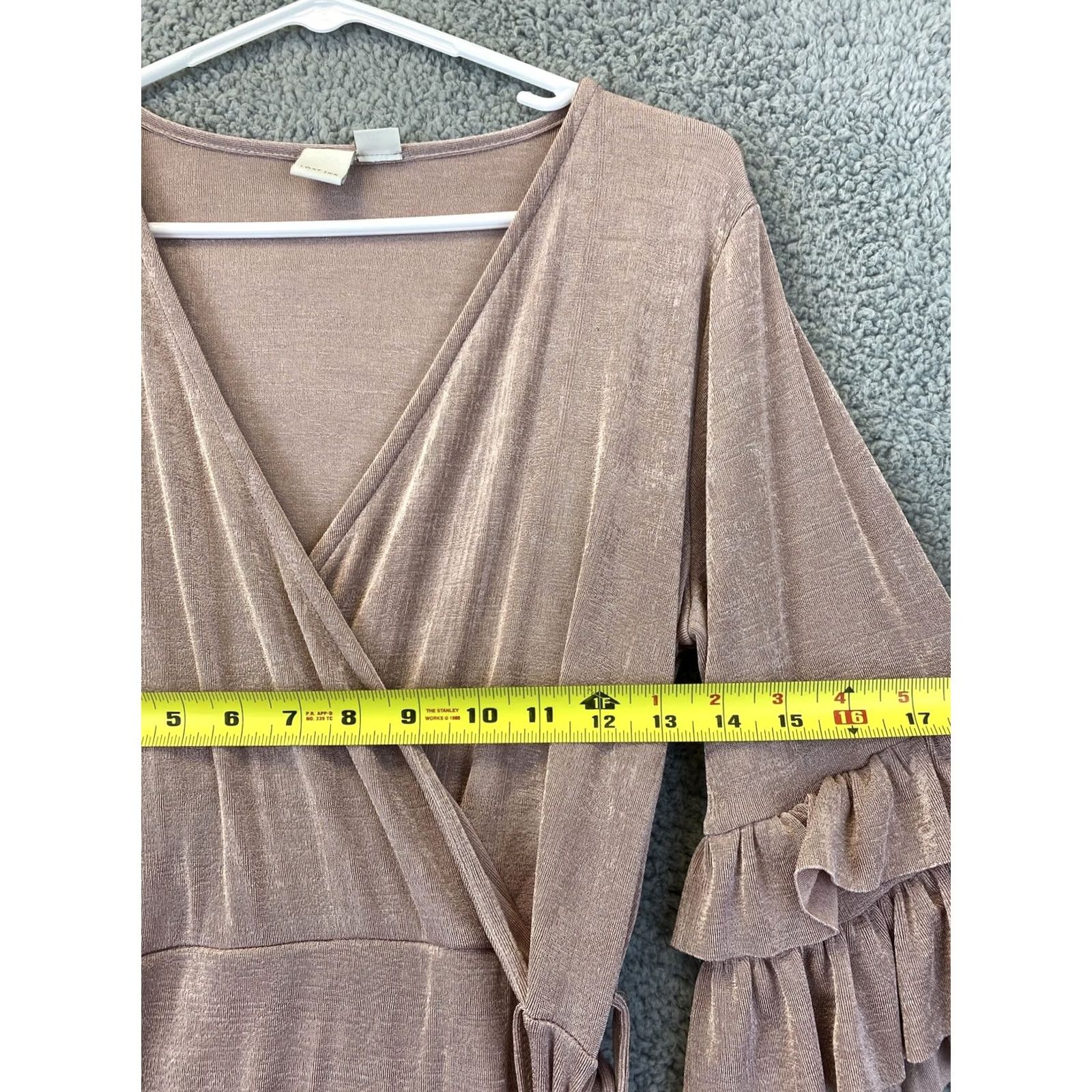 Vintage VINTAGE? No. Lost Ink Dress Women XL Pink Rose Ruffled Short Sleeve Surplice / 32-34 -- Size 40" / US 18 - 5 Thumbnail