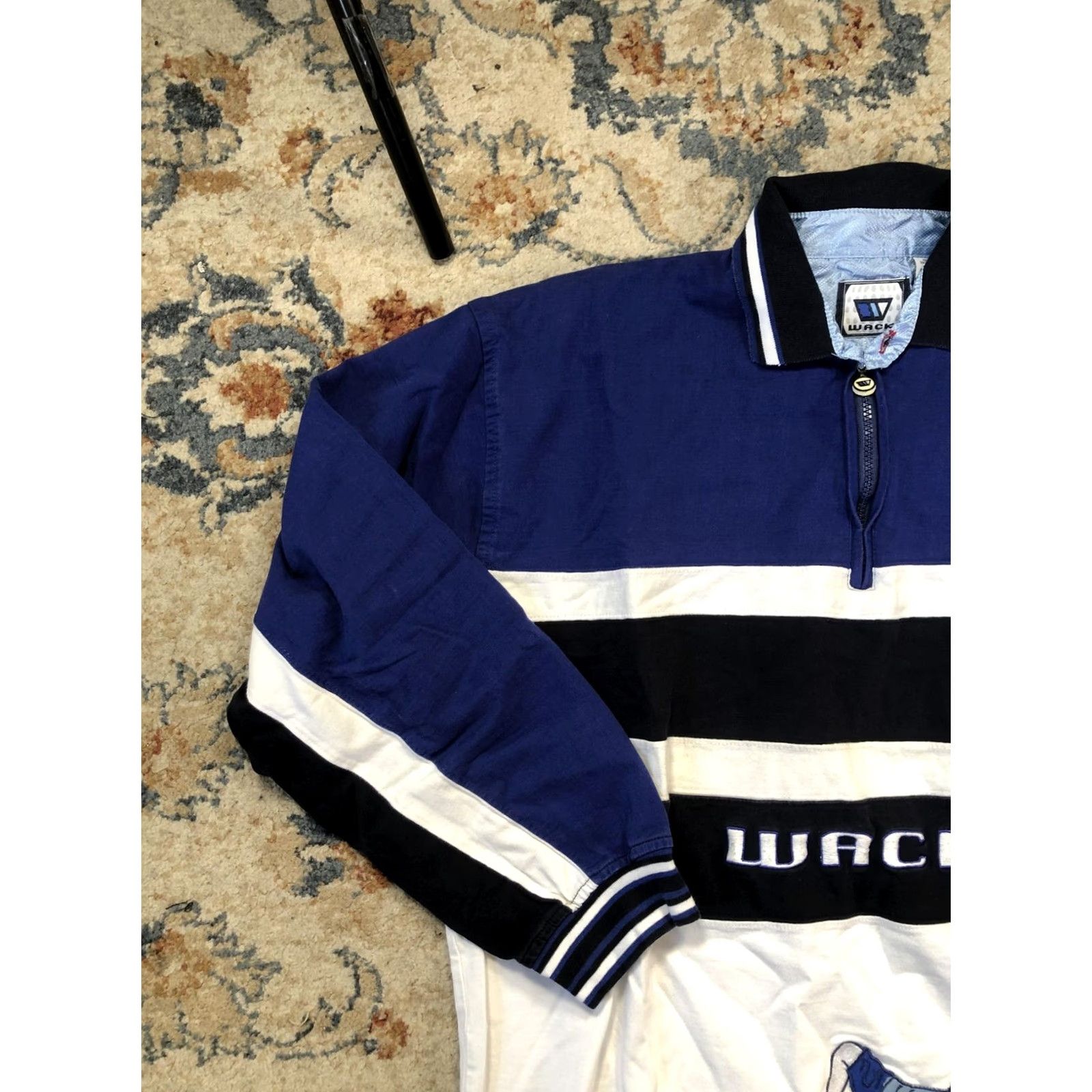Vintage Wack Polo Shirt XL Mens Blue White Stripe Hockey Graphic 1/4 Zip Long Sleeve Polo Shirt Size US XL / EU 56 / 4 - 3 Thumbnail