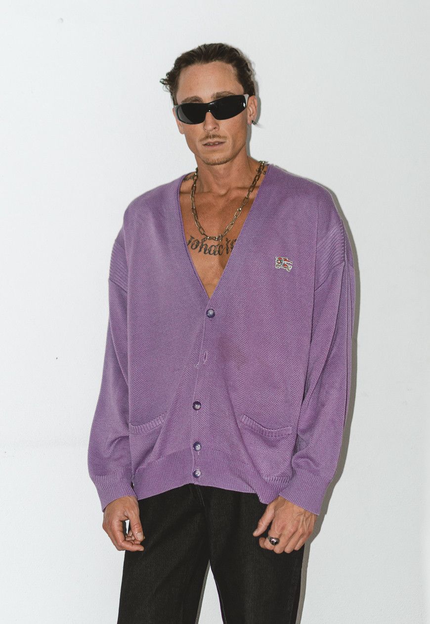 image of 90's Luxury Burberry Knitted Quality Purple Box Cut Sweater in Lilac Purple, Men's (Size 2XL)