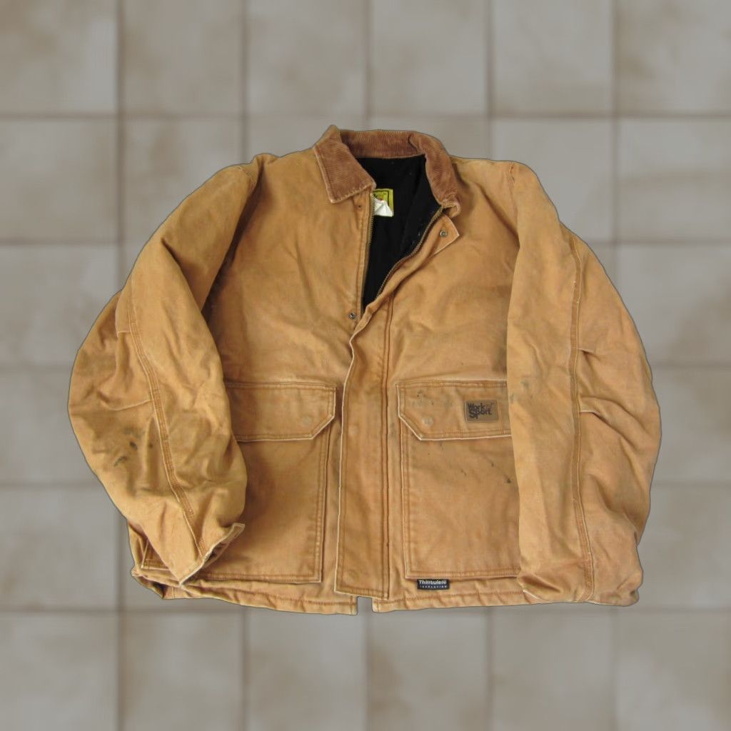 Vintage VINTAGE Work N Sport Jacket Mens XLT Brown Canvas Bomber Zip Logo 90s Workwear Mens XLT Brown Logo Jacket Size US XL / EU 56 / 4 - 1 Thumbnail