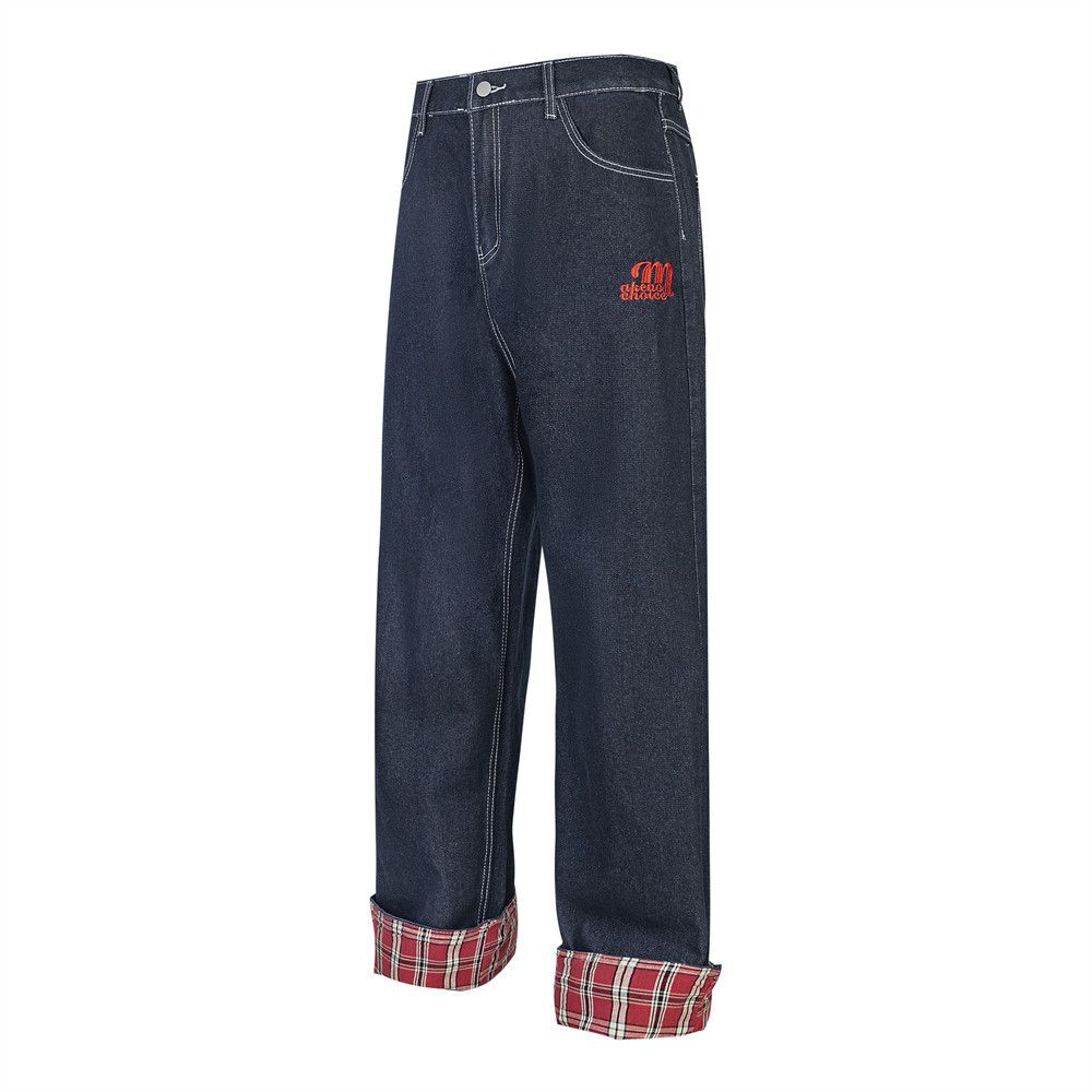 Japanese Brand × Jean Men's trendy loose contrast plaid straight jeans Size US 32 / EU 48 - 3 Thumbnail