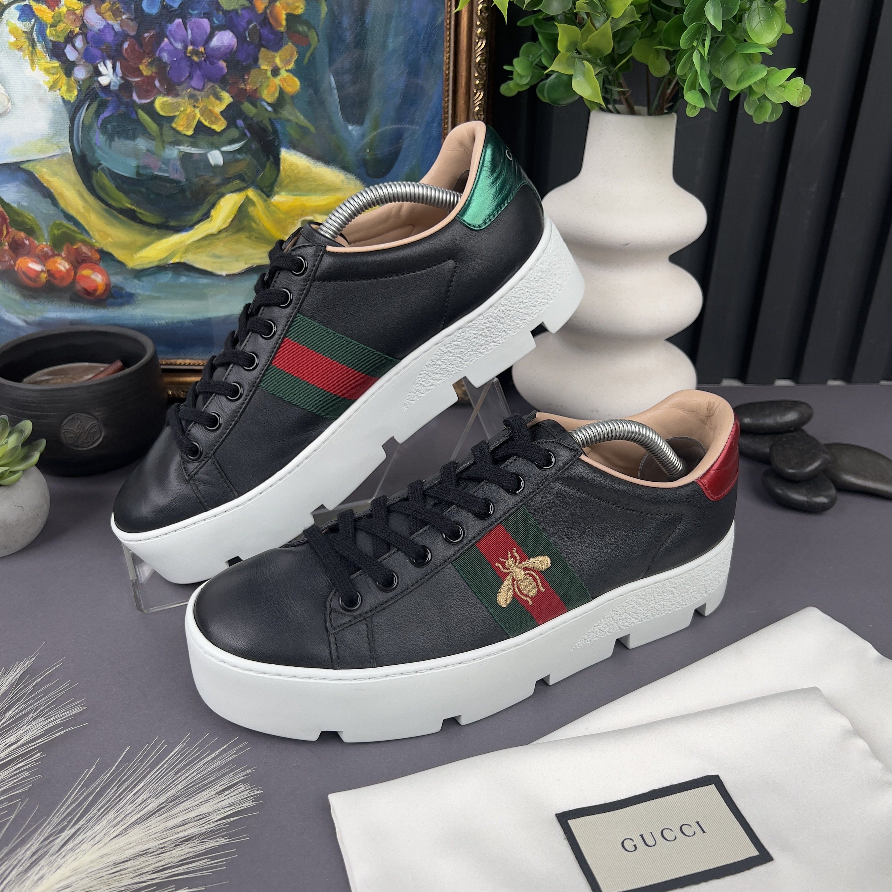 Gucci RRP$990 Gucci Ace Sneaker Web Bee Embroidered Platform Size US 7.5 / IT 37.5 - 4 Thumbnail