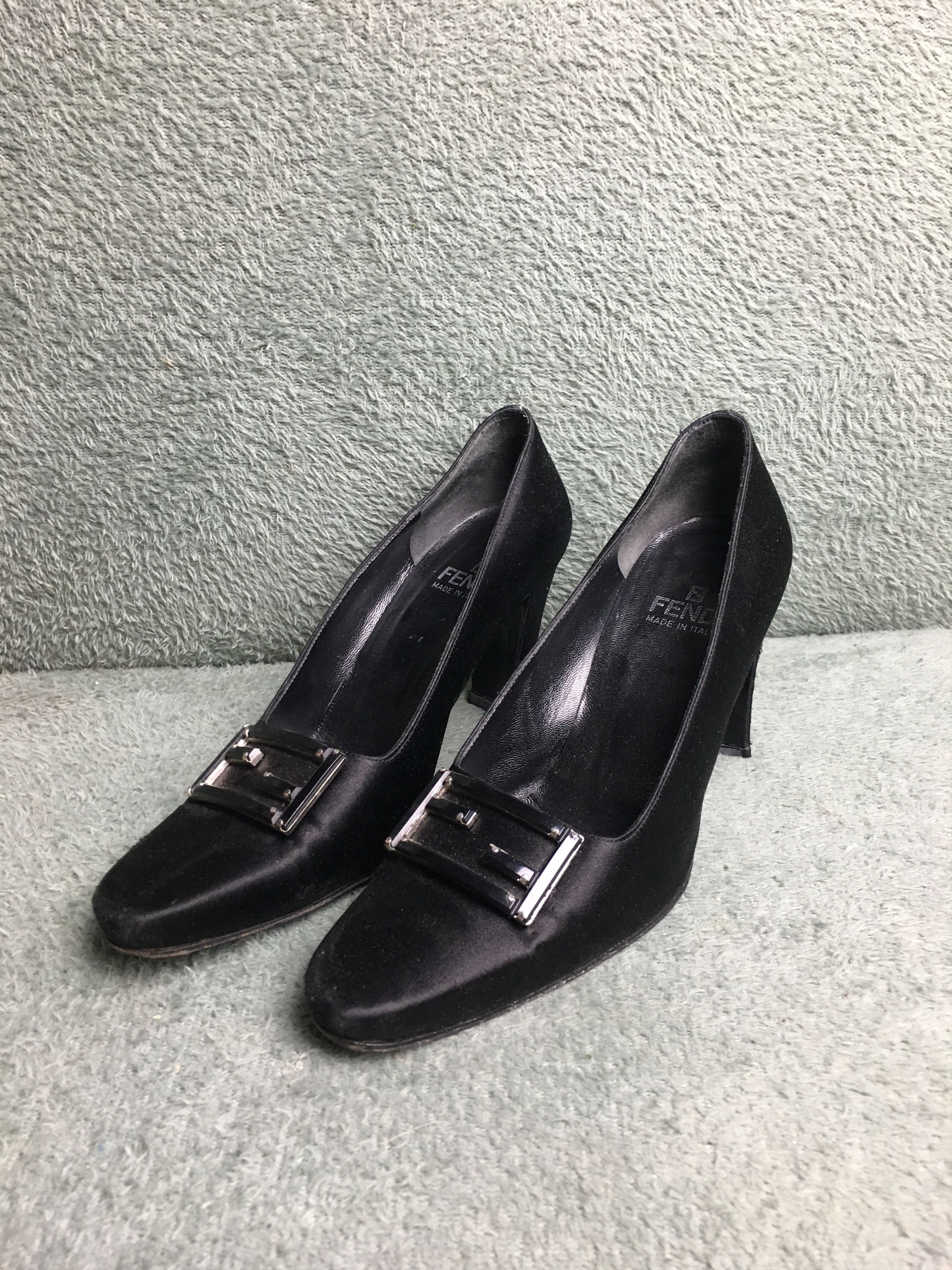 Fendi FENDI Black Satin Logo Buckle Pumps Heels IT 35 Size US 5 / IT 35 - 3 Thumbnail