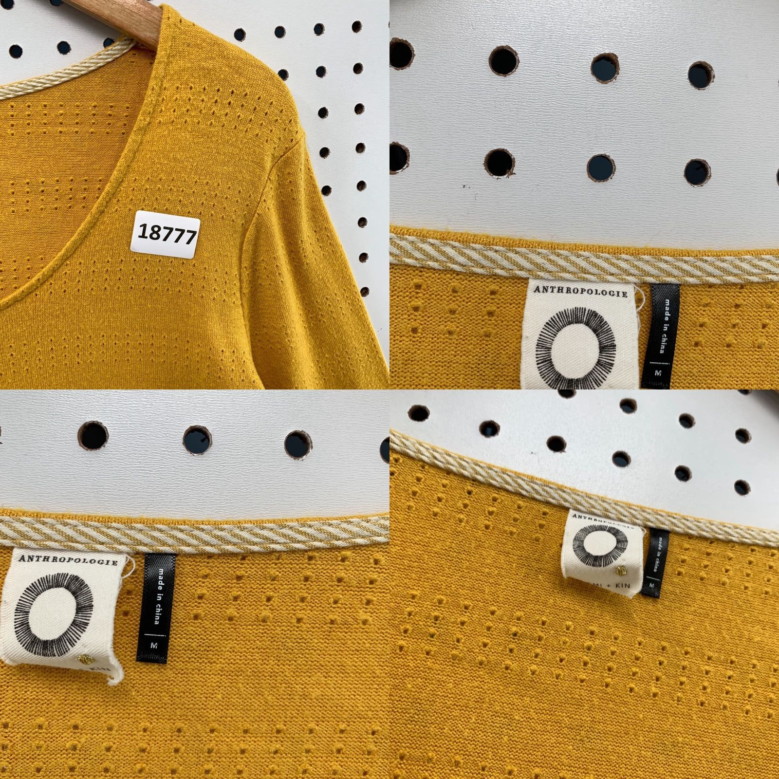 Anthropologie VINTAGE Akemi + Kin Pointelle Blouse Yellow Women’s Medium Long Sleeve Casual Top Size M / US 6-8 / IT 42-44 - 8 Thumbnail