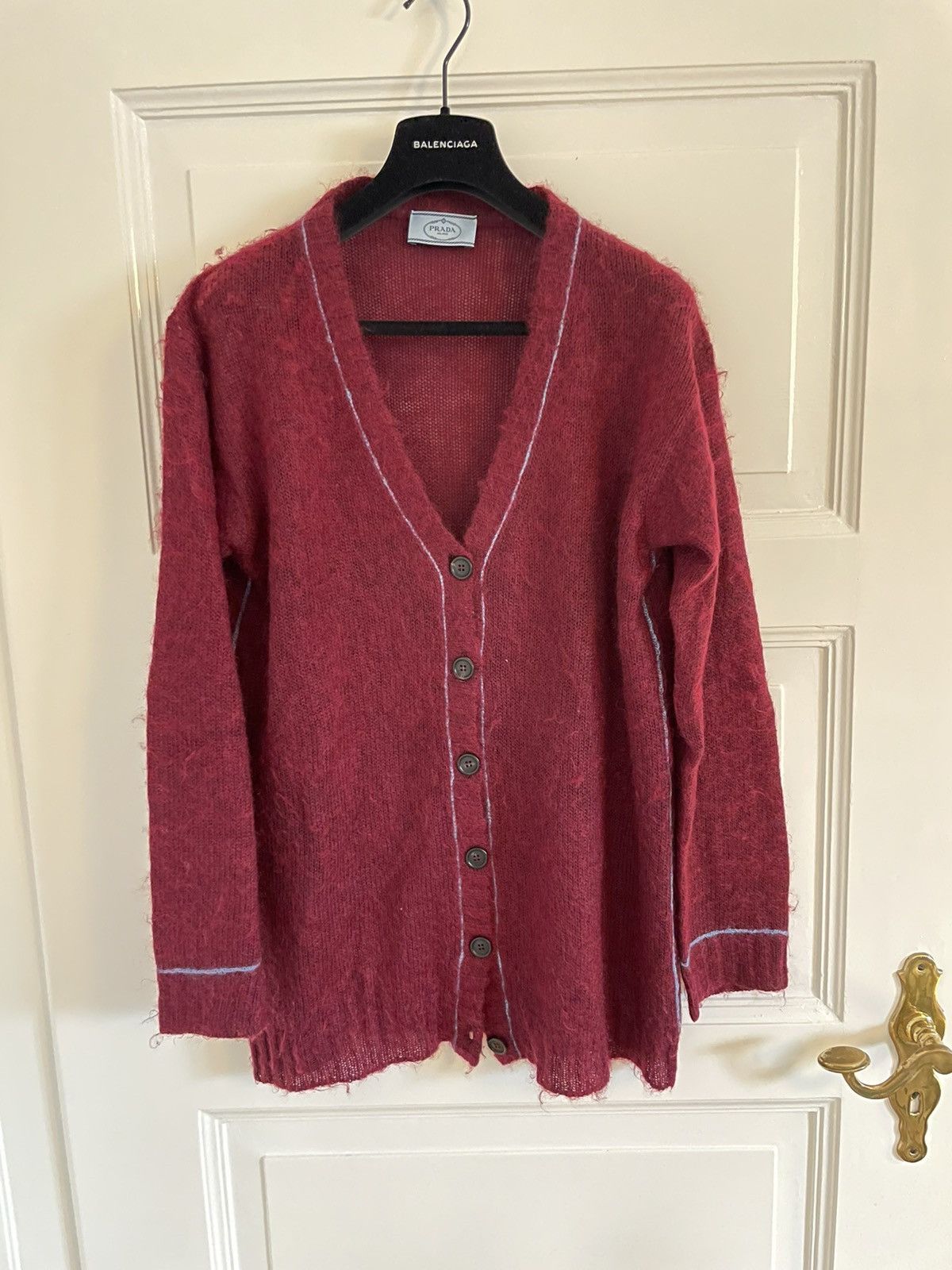 image of Prada Mohair Cardigan in Burgundy, Men's (Size Small)