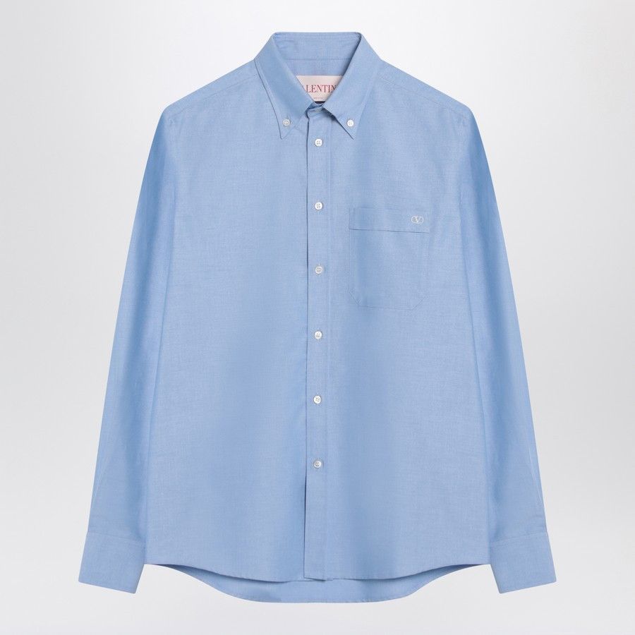 Valentino o1d2blof1025 Cotton Button-down Shirt in Light Blue Size US M / EU 48-50 / 2 - 1 Thumbnail