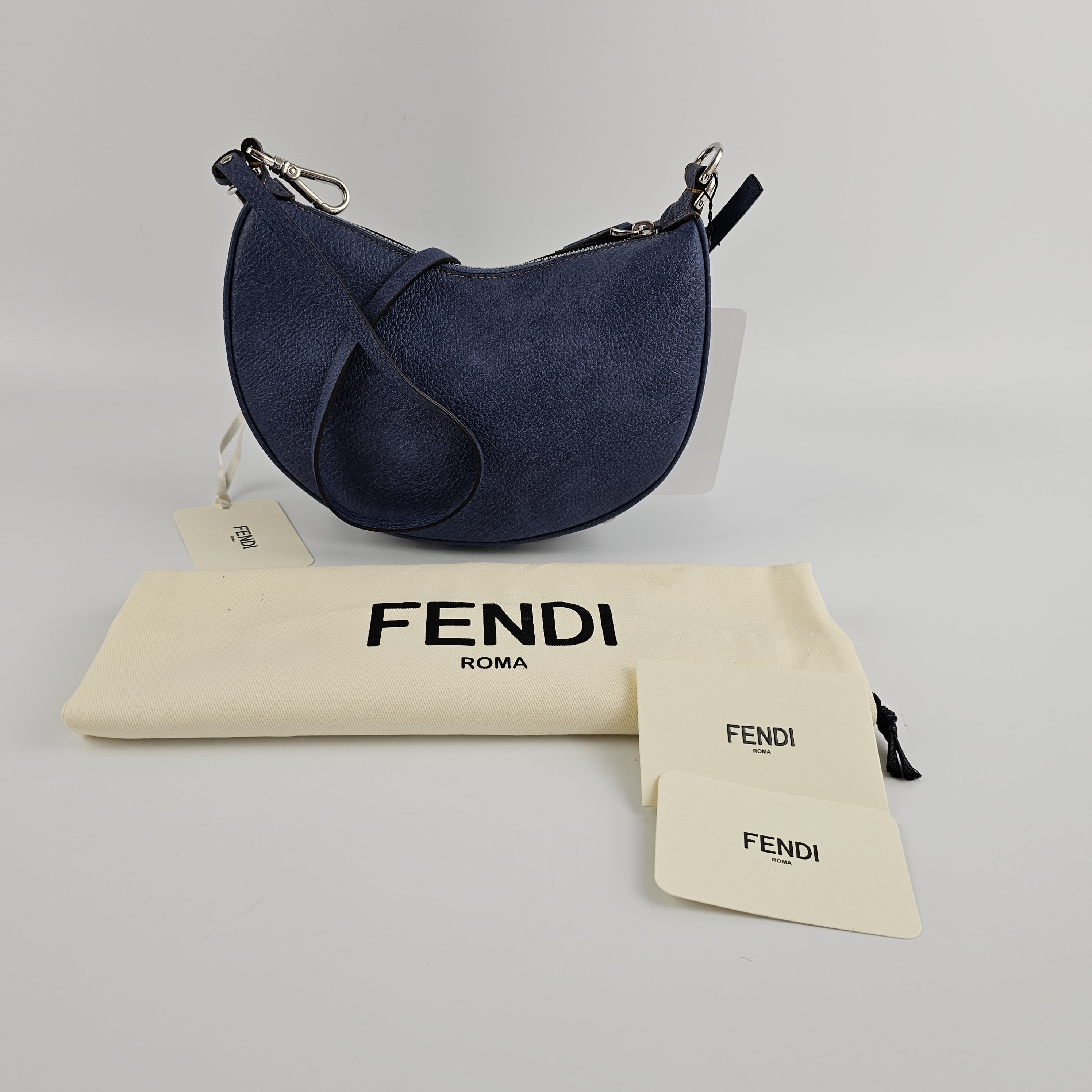 Fendi Fendigraphy Mini $2400 Blue Leather Top Handle Bag New, Women's