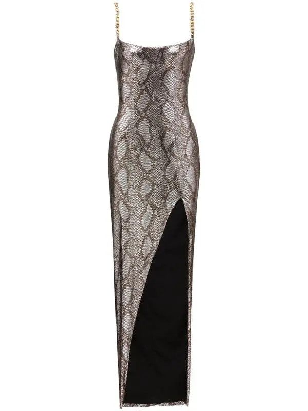 Balmain o1s1wg110825 Python Print Metallic Maxi Dress in Silver Size S / US 4 / IT 40 - 1 Thumbnail
