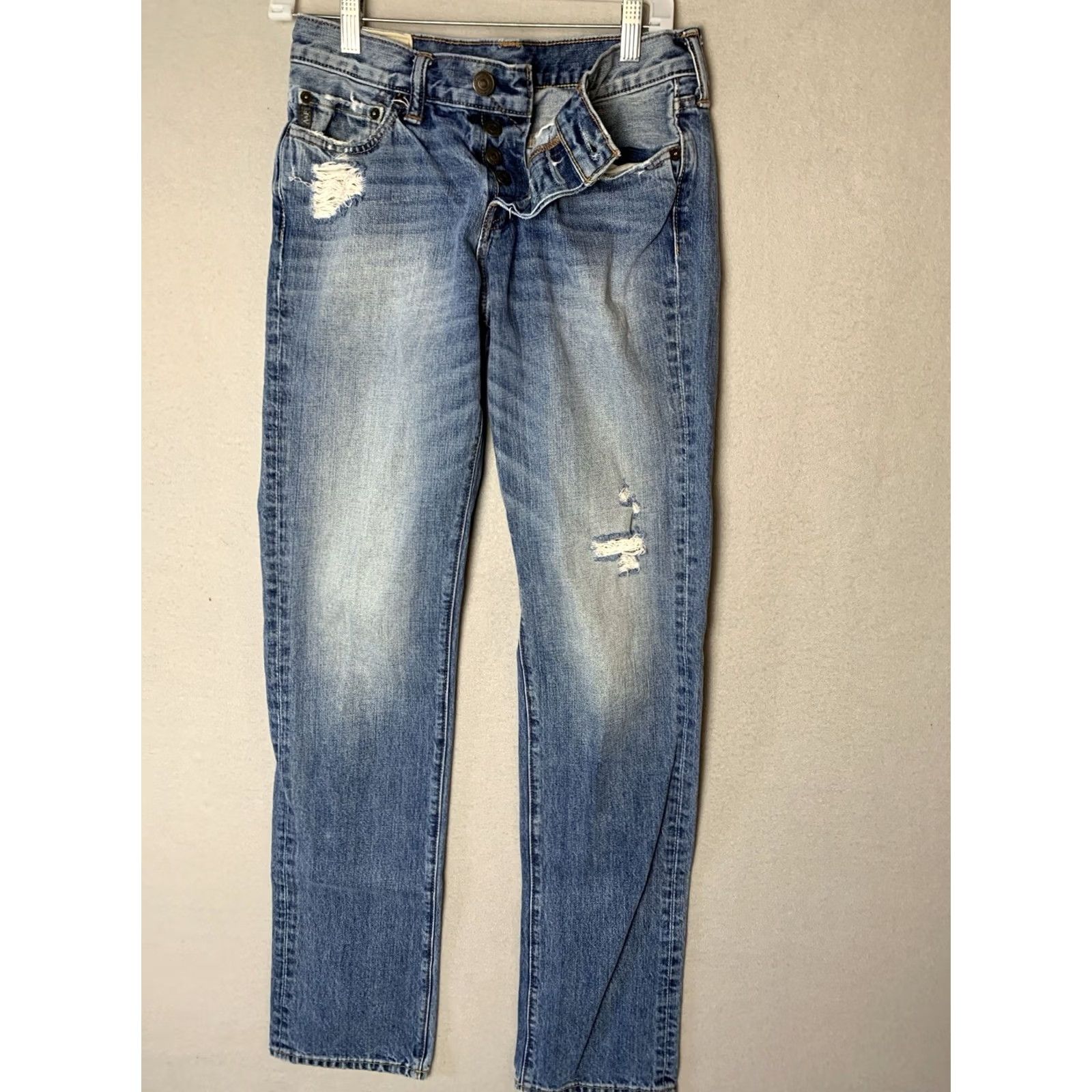 Abercrombie & Fitch VINTAGE Abercrombie & Fitch Jeans Slim Straight 30x36 Distressed Button Fly Blue Mens Regular 5-Pocket Grunge Style Retro College USA Size US 30 / EU 46 - 2 Thumbnail