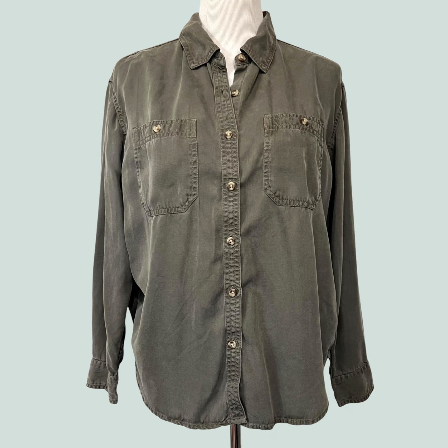 Lucky Brand Lucky Brand Womens Button-Up Top Olive Green Lyocell Long Sleeve Size Small Size S / US 4 / IT 40 - 1 Thumbnail