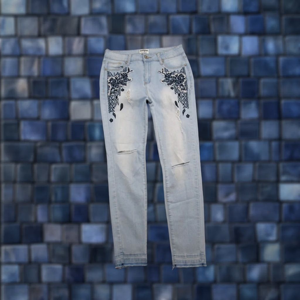 Denime Umgee Embroidered Denim Skinny Jeans Size 28 Blue Bohemian 5-Pocket Womens Skinny Jeans XS? - Size 28" / US 6 / IT 42 - 1 Thumbnail