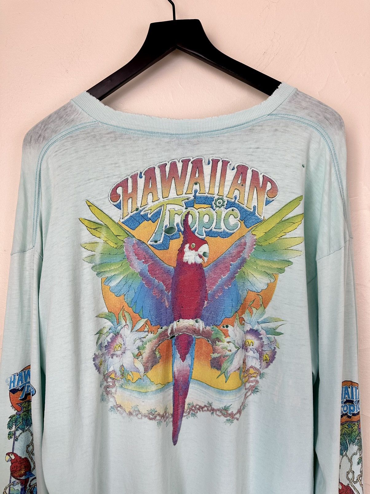 Vintage (XL) 80’s THRASHED TROPICAL VINTAGE Blue Long-sleeve Tee Size US XL / EU 56 / 4 - 15 Thumbnail