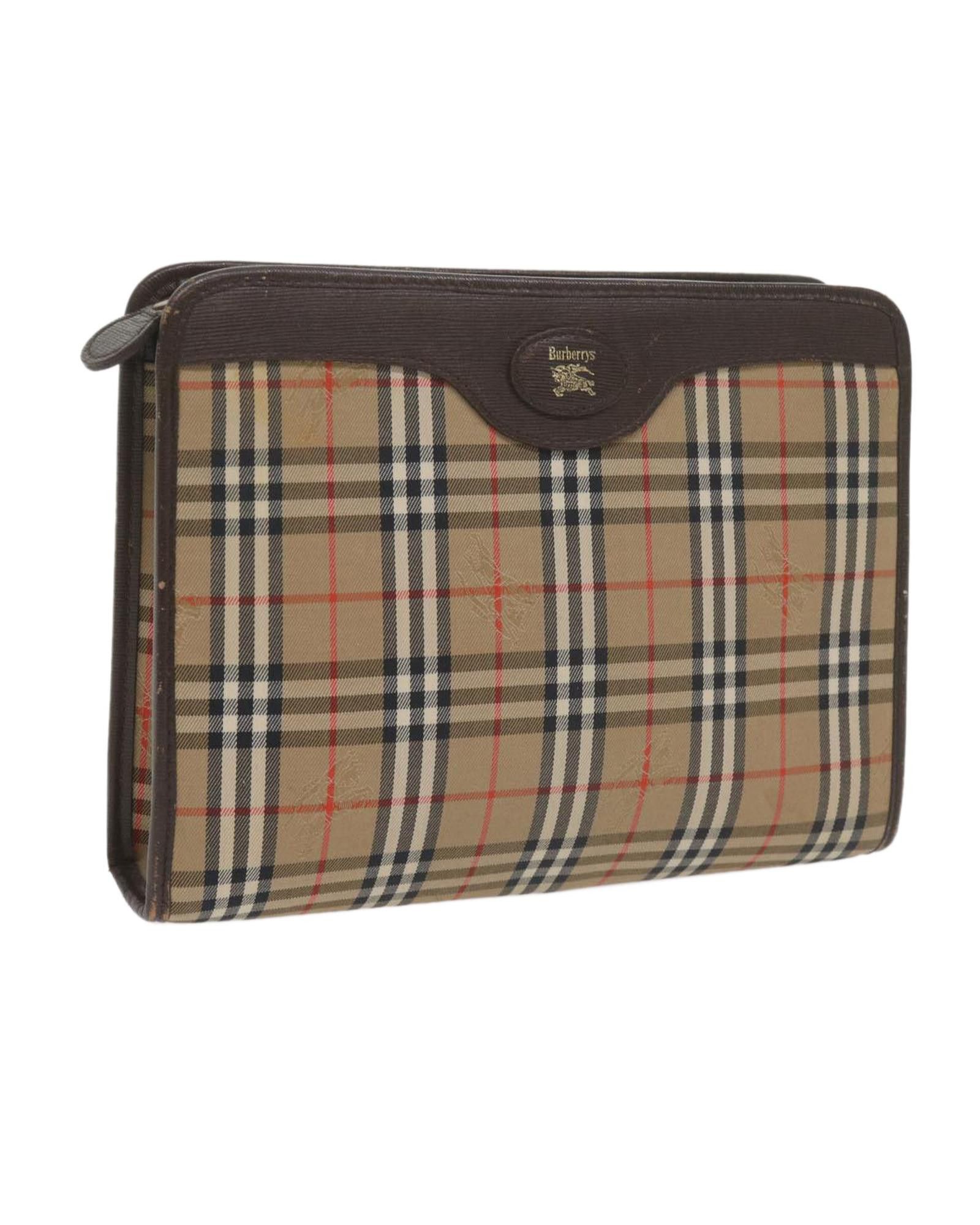 image of Burberry Beige Canvas Clutch Bag With Metal Fittings And Rubbing Present, Women's