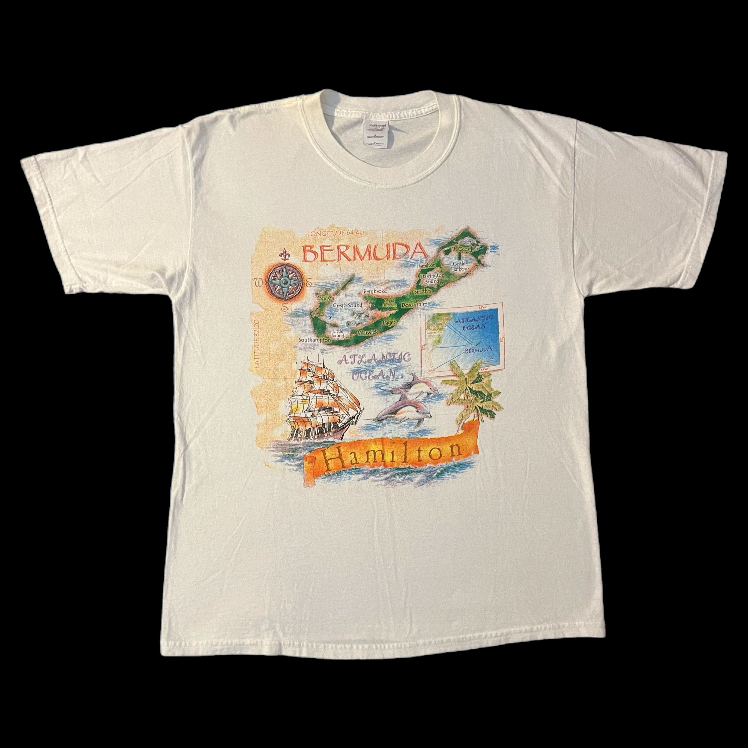 Gildan × Vintage VTG 90s Hamilton Bermuda Map Travel Destination Graphic Tee Size US L / EU 52-54 / 3 - 1 Thumbnail