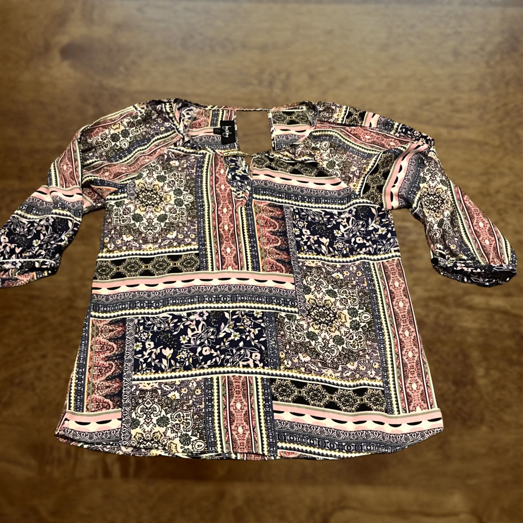 J Brand By & By Blouse Womens S Polyester 3/4 Sleeve Geometric Bohemian Multicolor Puff Sleeve Round Neck Casual Limited Size S / US 4 / IT 40 - 1 Thumbnail