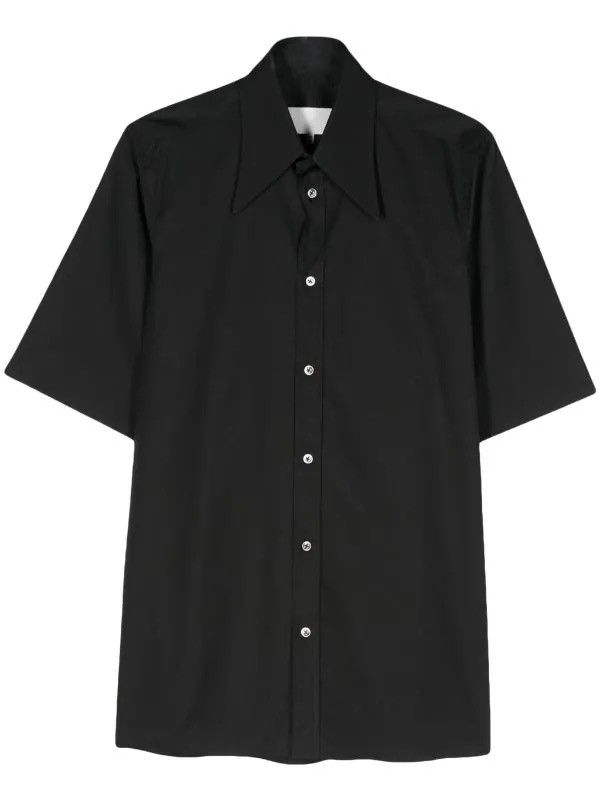 Maison Margiela NEW 38 Black Four Stitch Logo Pointed Collar Poplin Shirt Size US S / EU 44-46 / 1 - 1 Thumbnail