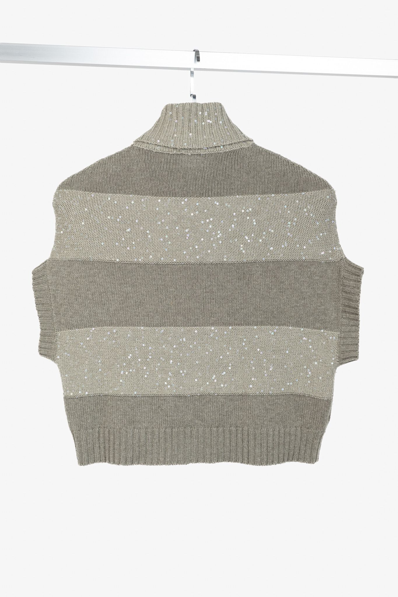Brunello Cucinelli Grey Cashmere Sequin Turtleneck Sweater