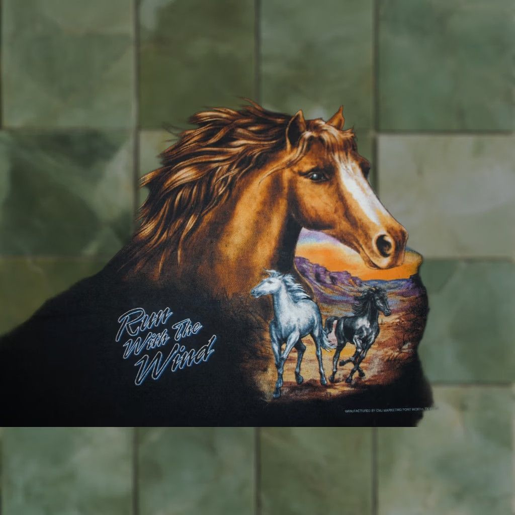 Vintage VINTAGE 3D EMBLEM HORSE RUN WITH THE WIND SINGLE STITCH SHIRT BLACK XL Mens XLARGE 1993 Size US XL / EU 56 / 4 - 1 Thumbnail