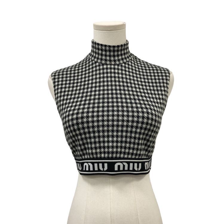 Miu Miu Miu Miu Houndstooth Logo Sleeveless Crop Top Size 38 Size XS / US 0-2 / IT 36-38 - 1 Thumbnail