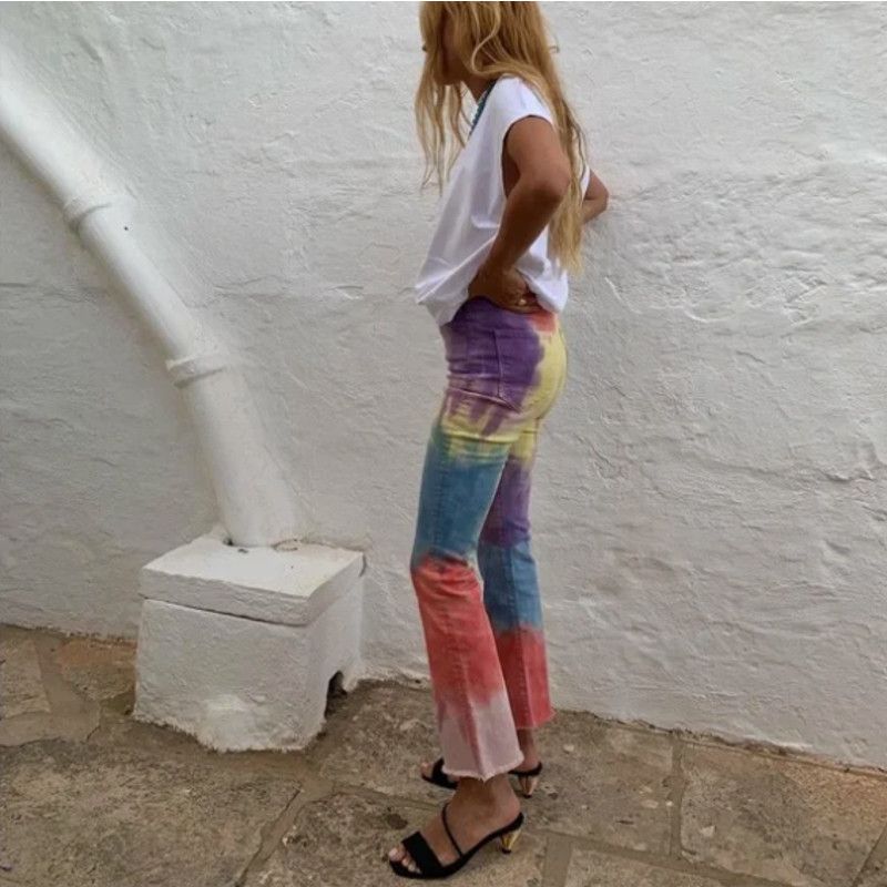 image of Mother | The Hustler Ankle Fray Mystical Af Tie Dye Jeans 24 in Blue, Women's