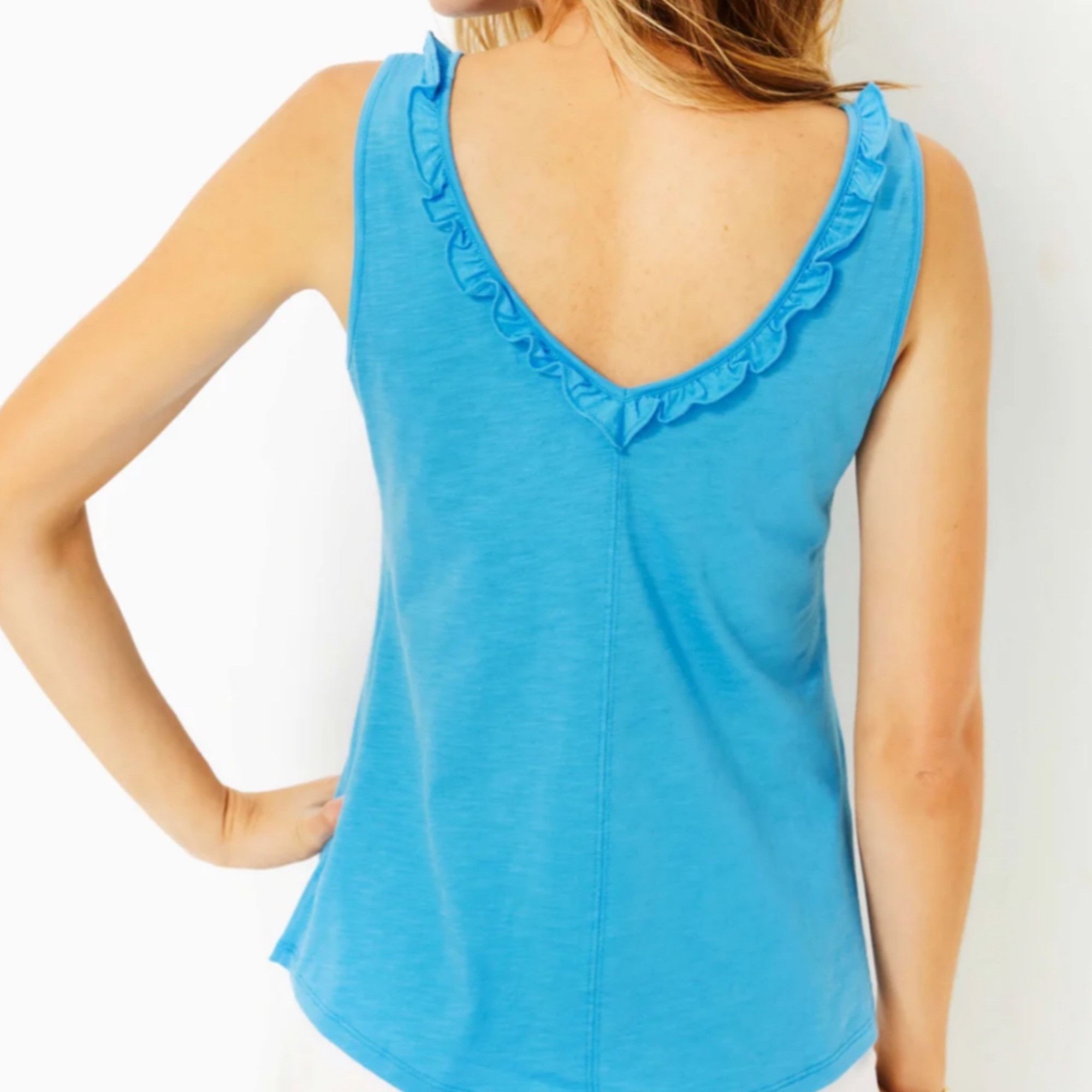 Lilly Pulitzer NWOT Lilly Pulitzer Gigi Ruffle Tank Top Lunar Blue Size S Size S / US 4 / IT 40 - 8 Thumbnail