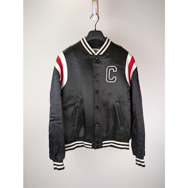 Celine o1rshd1 Teddy Logo-Applique Satin Varsity Jacket in Black Size US M / EU 48-50 / 2 - 12 Thumbnail