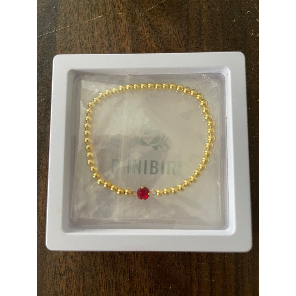 Unknown London Women's 14K Gold Plated & Ruby Stretchable Ball Bracelet Size ONE SIZE - 2 Thumbnail