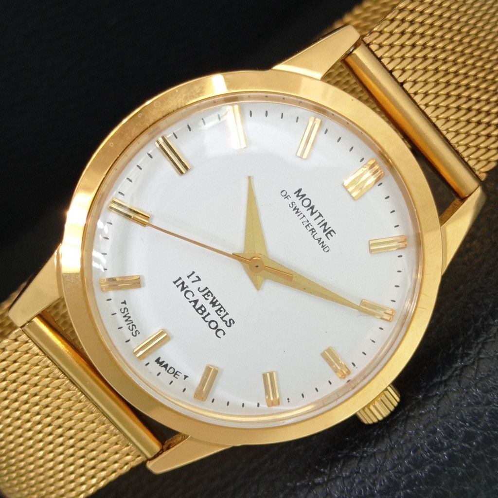 Other VINTAGE MONTINE HAND-WINDING SWISS MENS WHITE WATCH a444161 Size 38 - 1 Thumbnail