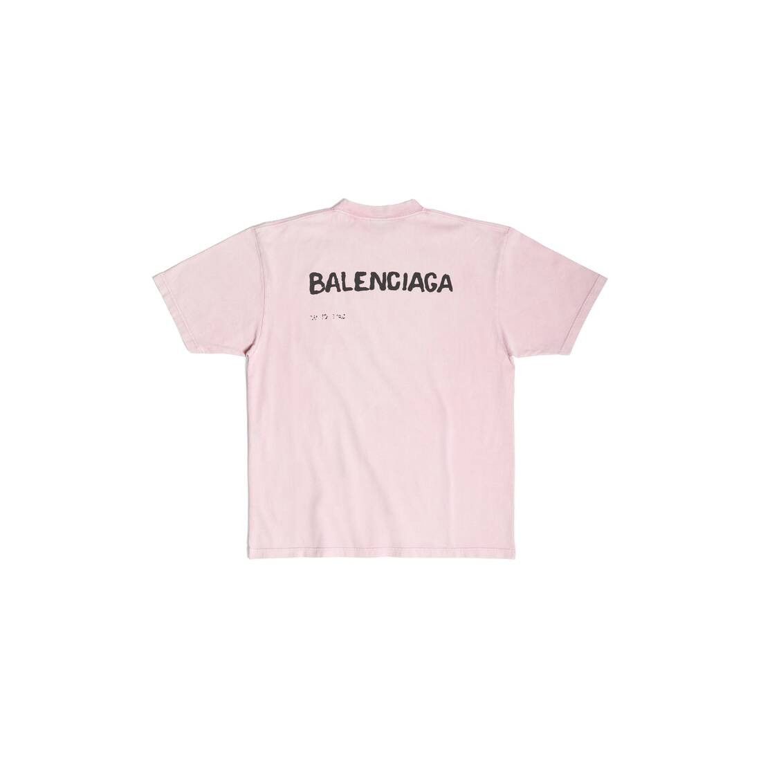 Balenciaga o1srvl11e0325 Hand-Drawn T-Shirt Large Fit in Light Pink Size S / US 4 / IT 40 - 2 Thumbnail