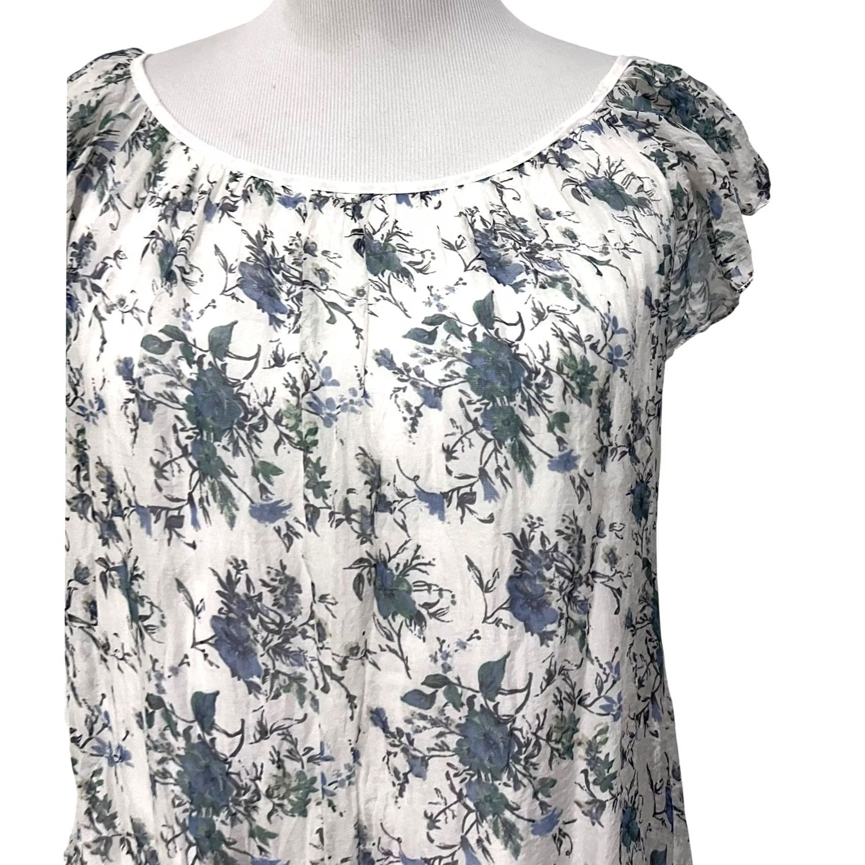 Vintage Luisa Ricci Silk Floral Peasant Blouse L Blue Boho Cottagecore Romance Womens Shirt Size L / US 10 / IT 46 - 3 Thumbnail