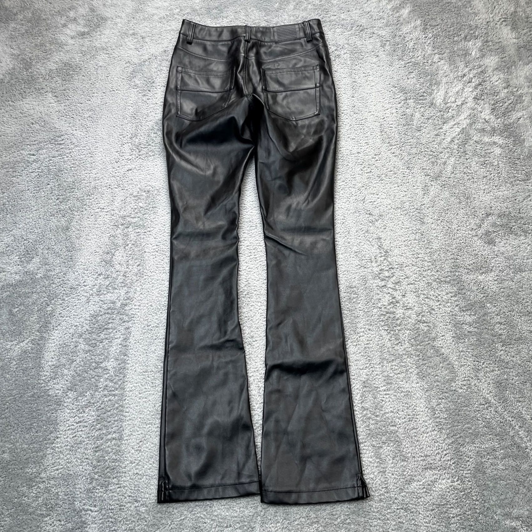Vintage Serenede Pants Womens 28 Black Stacked Faux Leather Flared Leg Ankle Slit Disco Size 28" / US 6 / IT 42 - 2 Thumbnail